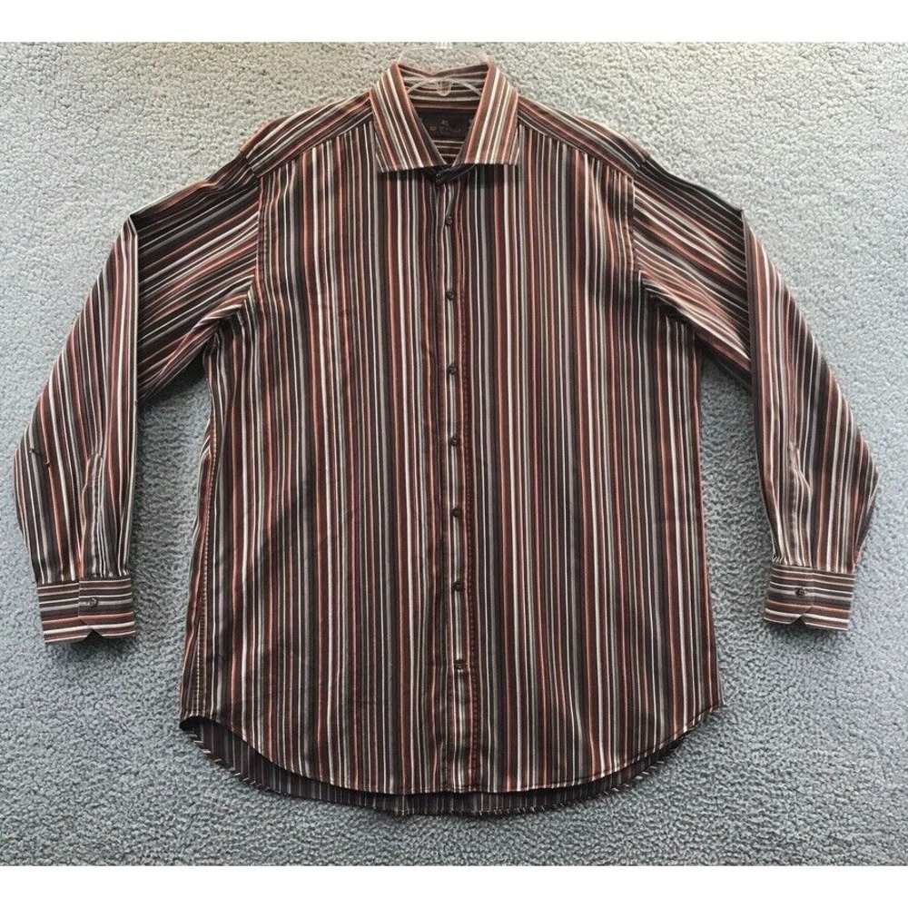 Etro Milano Shirt Mens Size 44 Long Sleeve Fitted Striped Flaw